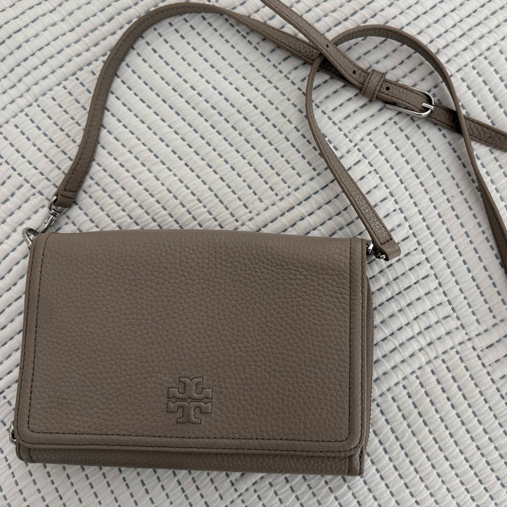 Tory Burch Thea gray Pebbled Leather Crossbody